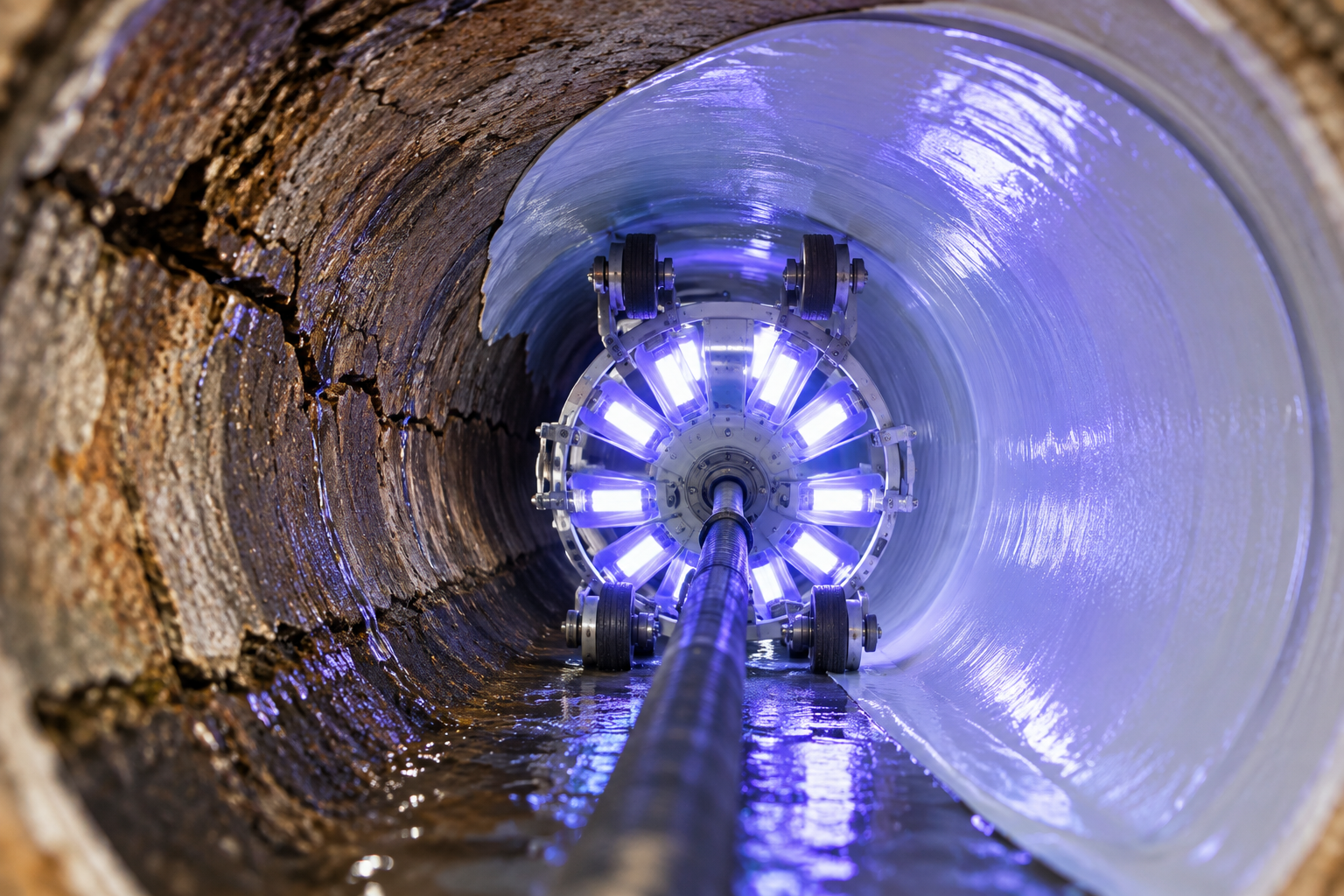 UV pipe lining within a pipe